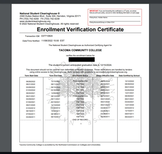Transcript Or Enrollment Verification